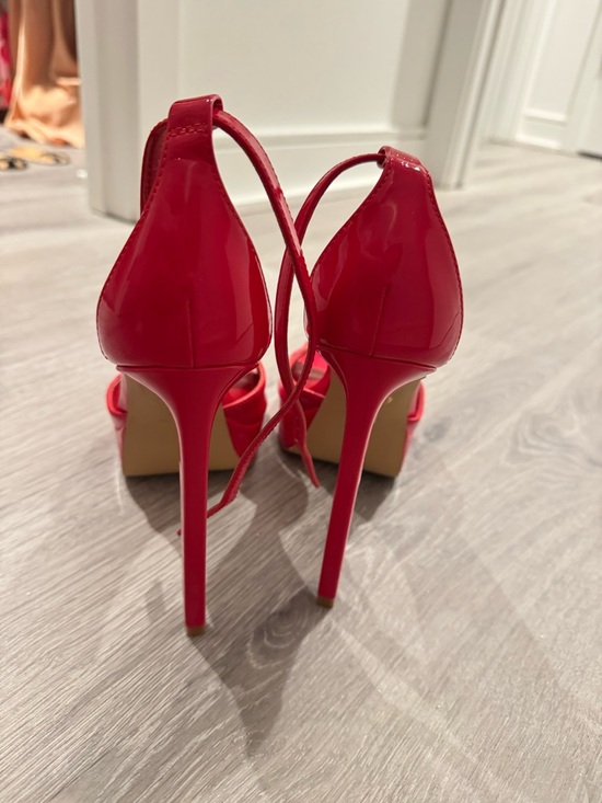 Jennifer Lopez Shoes - Red Patent High Heel Sandals with Ankle Tie platform